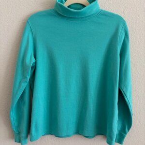 L.L. Bean Women's Teal Turtleneck Sweater 100% cotton Size L Capsule basic